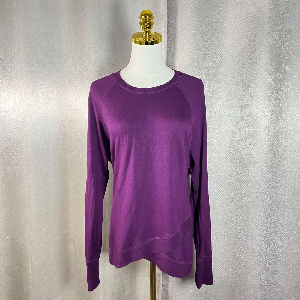 Athleta Purple Tulip Hem Crewneck Sweatshirt Womens Size LT Large Tall Raglan - Picture 3 of 10